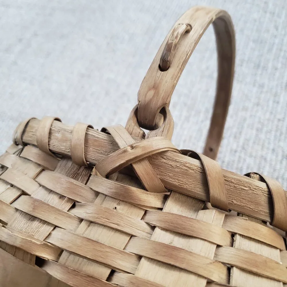 Antique Square To Round Splint Basket Bent Wood Swing Handle